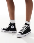 [Converse] Converse Chuck Taylor All Star Hi sneakers in black with leopard print trim WM 6 BLACK