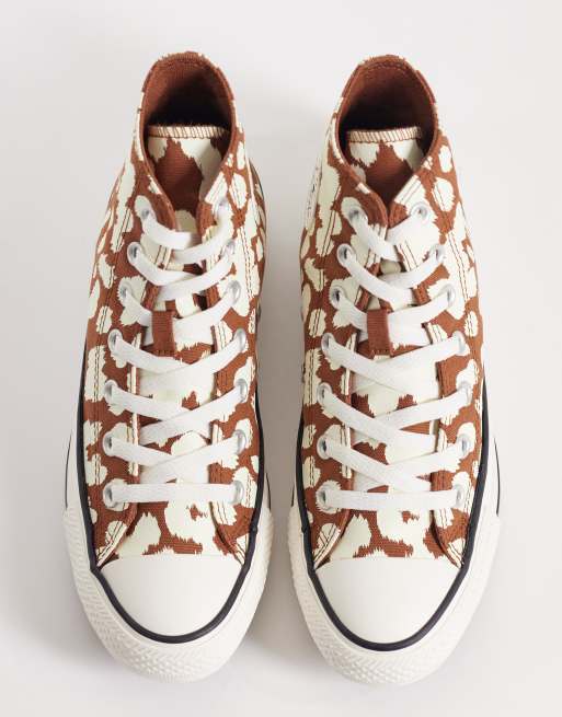 Converse Chuck Taylor All Star Hi sneakers in brown and white cow print, 3 of 5