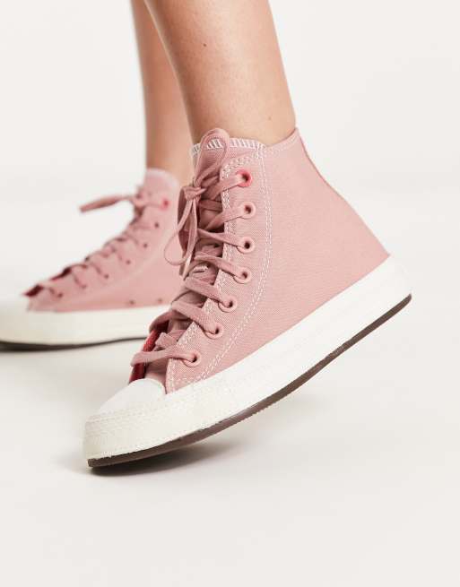 Womens pink leather clearance converse