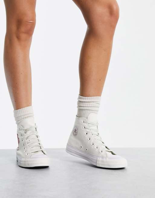 Converse Chuck Taylor All Star Hi sneakers in egret with floral embroidery ASOS