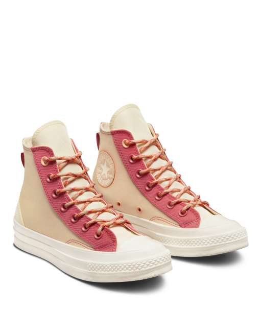 Converse Women's Chuck Taylor All Star Lift Platform Leather Hike High Top Casual Shoes in Pink/Pink Size 8.0