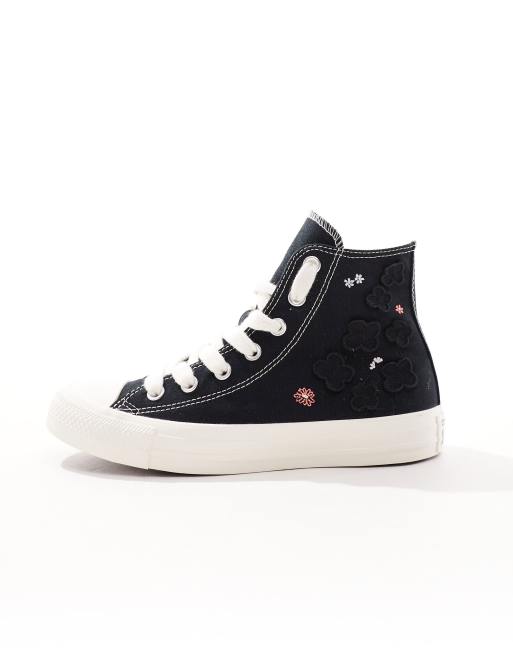 Converse Chuck Taylor All Star Hi Sneakers met organza bloemen en dikke veters in zwart