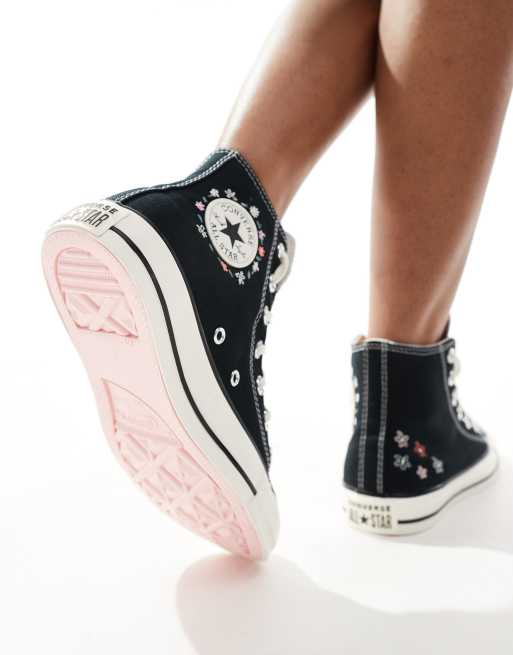 Converse Chuck Taylor All Star Hi Sneakers nere con fiori ricamati