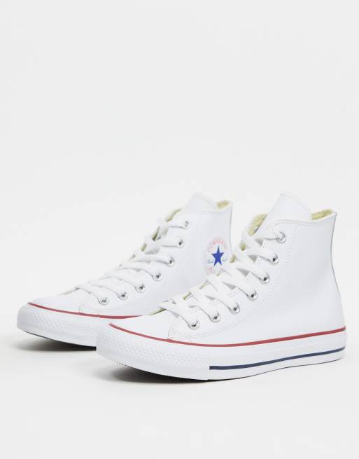 lid leider Wonderbaarlijk Converse Chuck Taylor - All Star Hi - Sneakers van leer in wit | ASOS