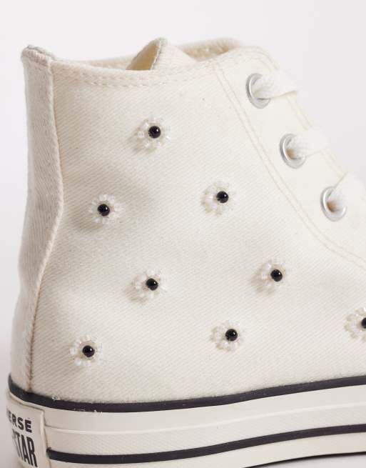 Converse Chuck Taylor All Star Hi sneakers with beading detail in off white, 4 of 5