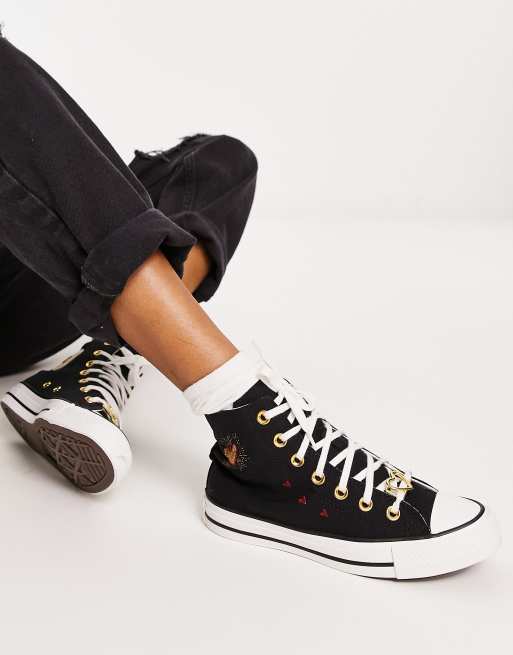 Converse Chuck Taylor - All Star Hi - Sorte sneakers med broderede hjerter, 2 af 4