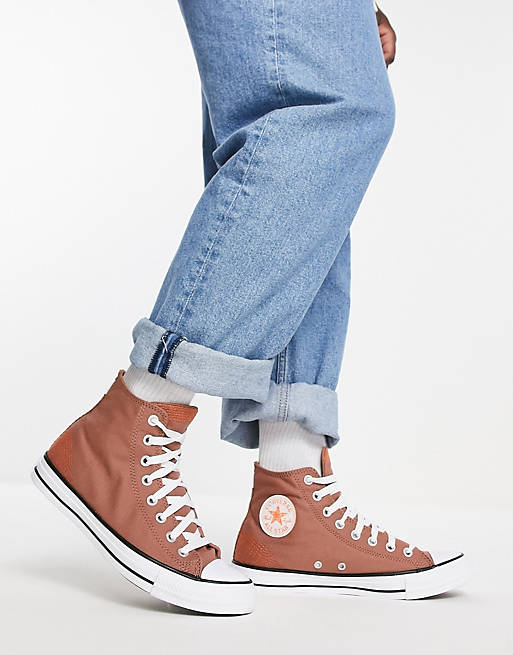 Converse Chuck Taylor All Star Hi stitch detail sneakers in brown | ASOS