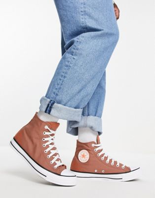 Converse Chuck Taylor All Star Hi stitch detail trainers in brown - ASOS Price Checker