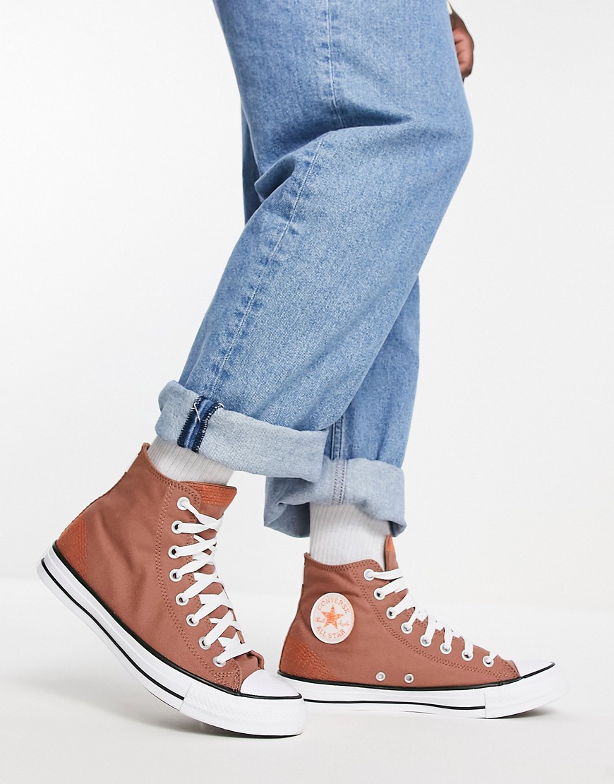 Converse Chuck Taylor All Star Hi stitch detail trainers in brown