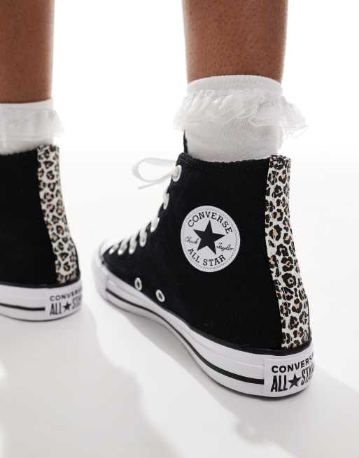 Converse – Chuck Taylor All Star Hi – Svarta, höga sneakers med leopardmönstrad kant, 3 av 5
