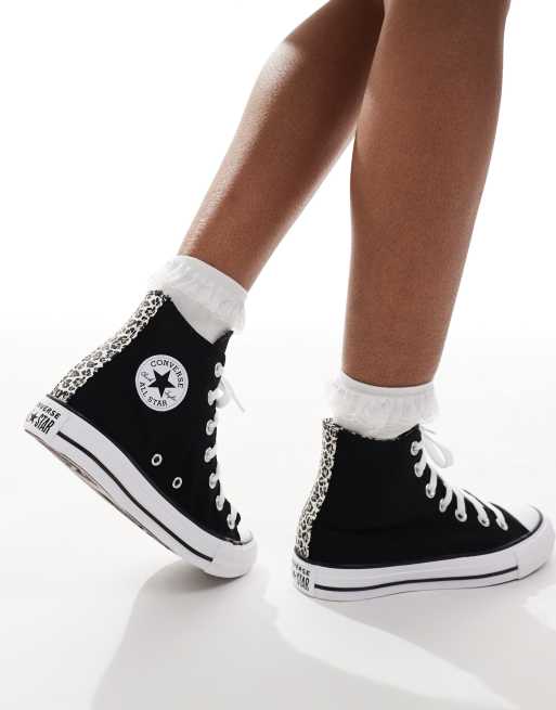 Converse – Chuck Taylor All Star Hi – Svarta, höga sneakers med leopardmönstrad kant, 5 av 5