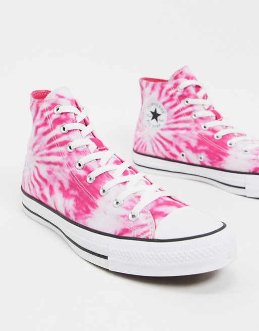 Converse Chuck Taylor All Star Hi Tie Dye trainers in pink and purple