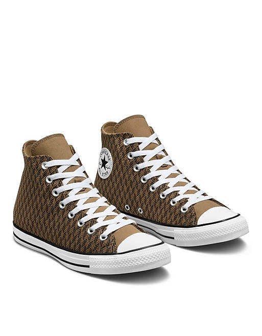 Converse Chuck Taylor All Star Hi Top herringbone sneakers in sand dune/ velvet brown | ASOS