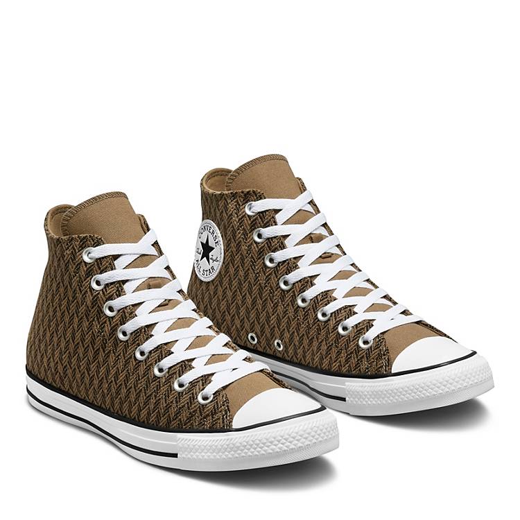 Converse Chuck Taylor All Star Hi Top herringbone sneakers in sand dune/velvet  brown | ASOS