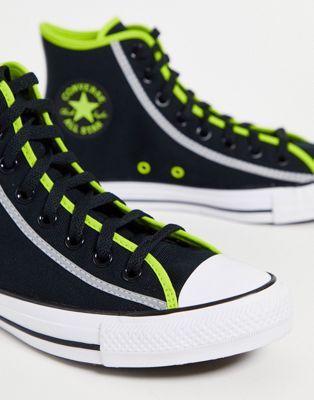Converse Chuck Taylor All Star Hi trainers in black and lime
