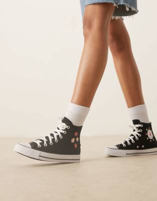 Converse Converse Chuck Taylor All Star Hi trainers in black with embroidered strawberries-White