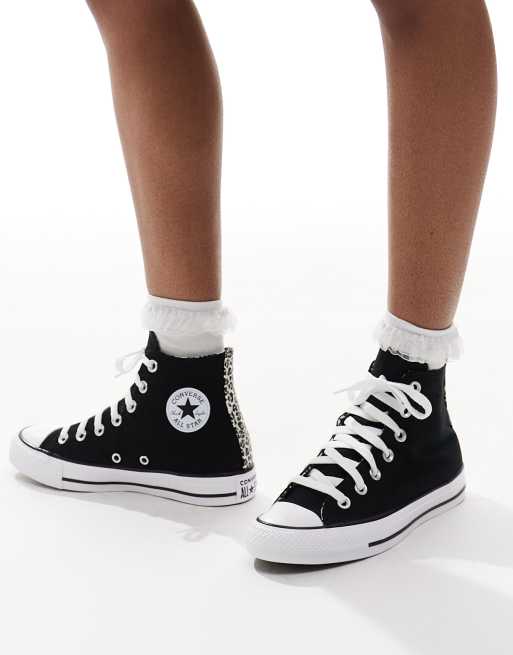 Converse Chuck Taylor All Star Hi trainers in black with leopard trim