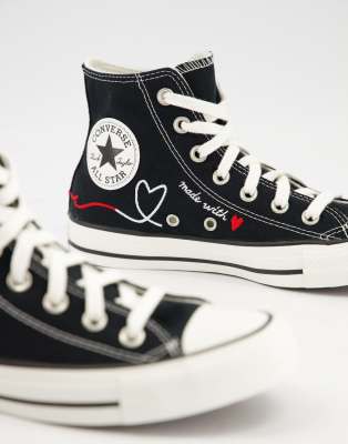 black high top converse love heart