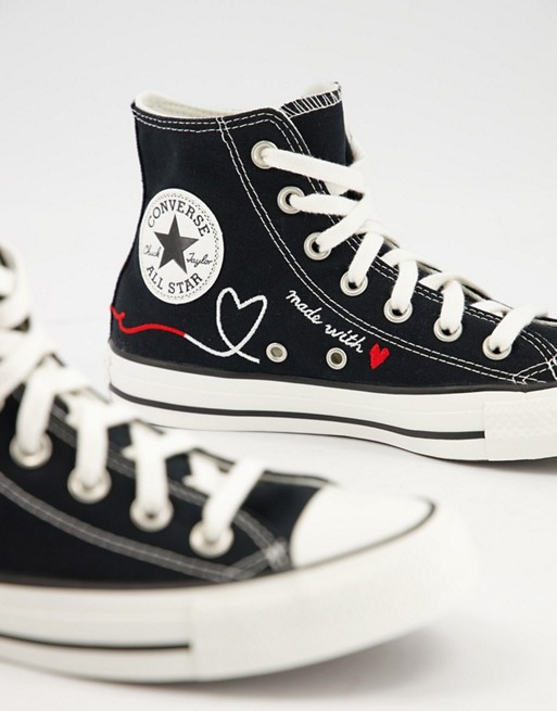 Converse Chuck Taylor All Star Hi trainers in black with love print