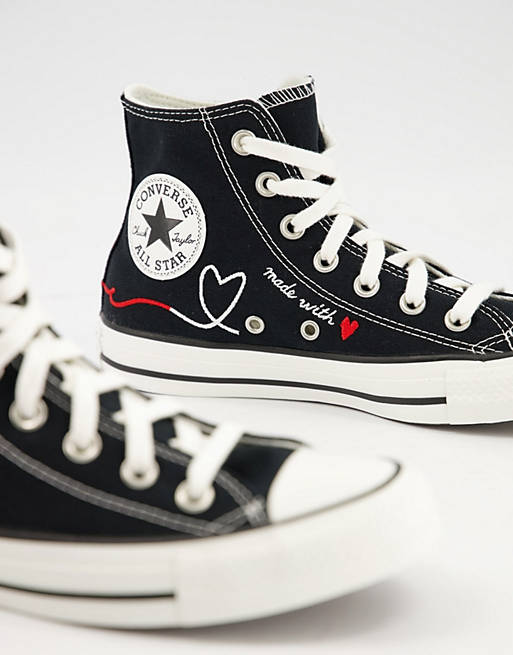 Converse Chuck Taylor All Star Hi trainers in black with love print | ASOS