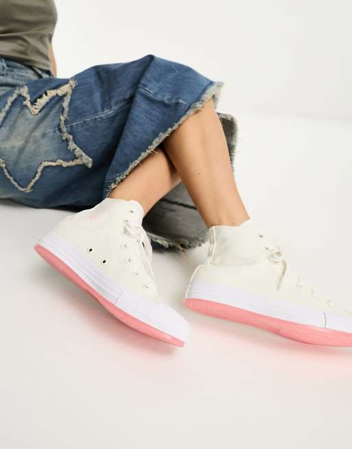 White converse with store pink sole