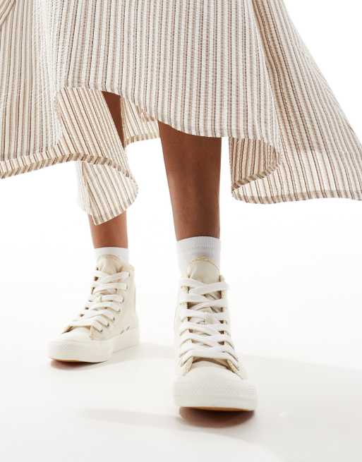 Converse all star low leather ivory cream light gold hot sale