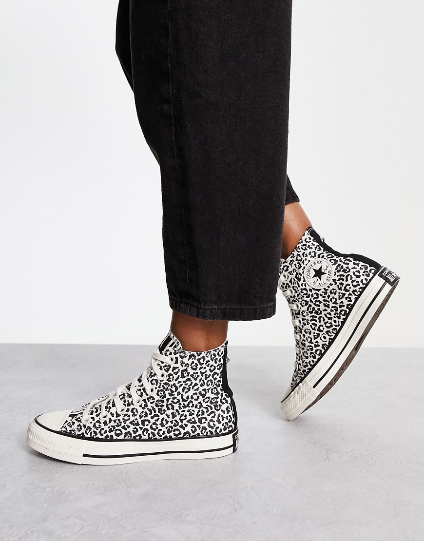 converse chuck taylor all star hi trainers in leopard print-brown