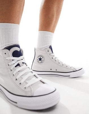Converse Chuck Taylor All Star Hi trainers in light grey and navy - ASOS Price Checker
