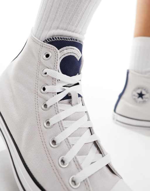 Converse Chuck Taylor All Star Hi trainers in light grey and navy