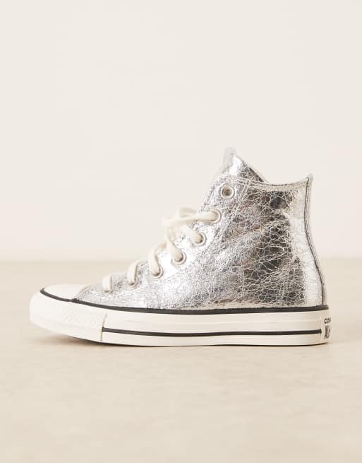 Converse Chuck Taylor All Star Hi trainers in metallic silver, 2 of 5