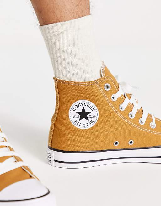 Converse Chuck Taylor All Star Hi trainers in mustard yellow | ASOS converse all star yellow