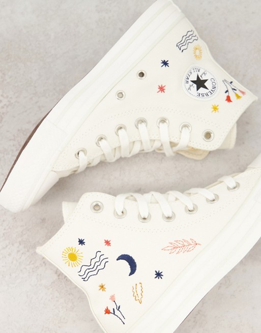 Converse Chuck Taylor All Star Hi trainers in off white with embroidery