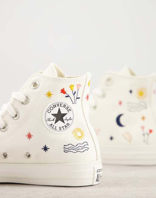 Converse Chuck Taylor All Star Hi trainers in off white with embroidery