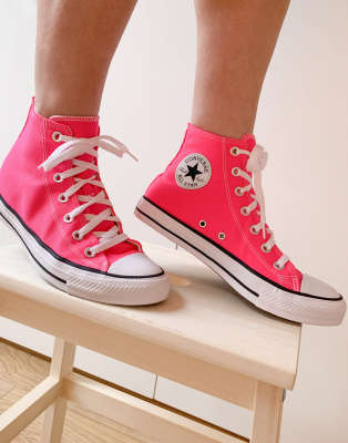 Girls hot pink high top deals converse