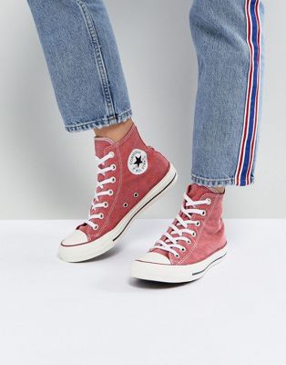 converse chuck taylor all star hi sneakers in stonewashed red