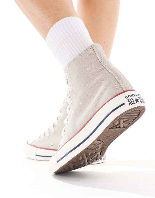 Converse Chuck Taylor All Star Hi trainers with chunky laces in beige, 4 of 5