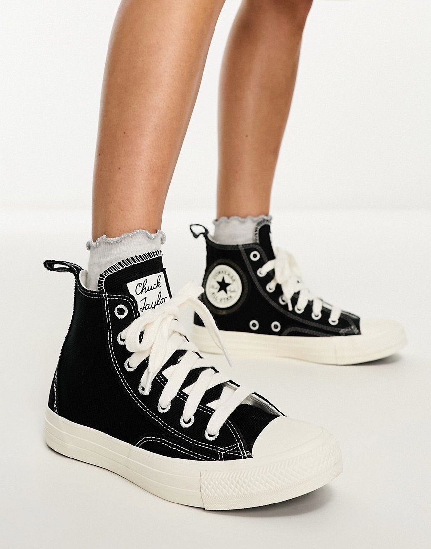 Converse Chuck Taylor All Star hi trainers with chunky patch and laces in black