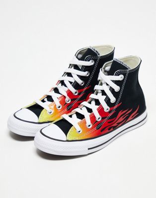 Converse Chuck Taylor All Star Hi trainers with flames in black - ASOS Price Checker