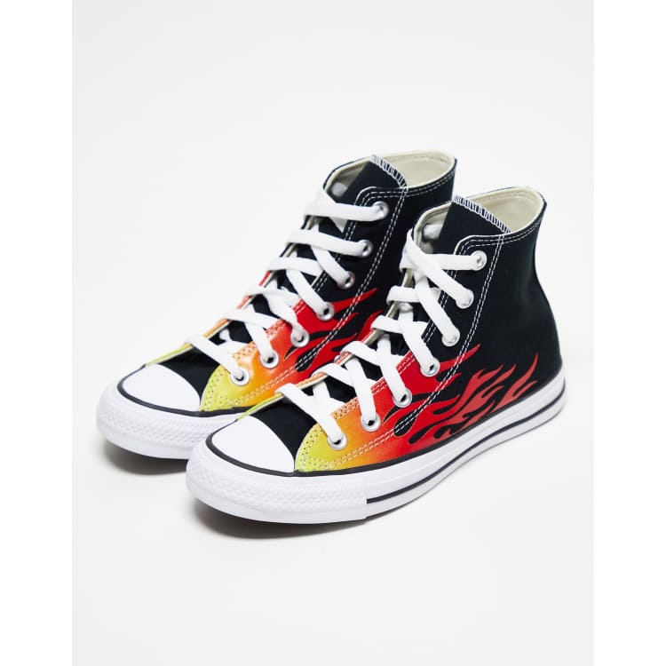 Black converse 2025 with flames