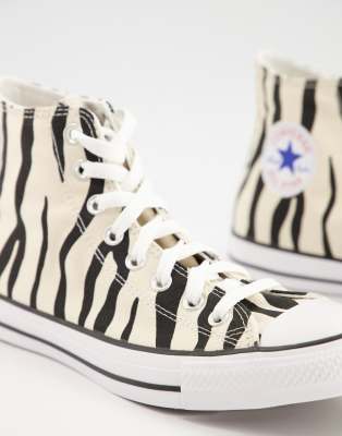 Converse Chuck Taylor All Star Hi trainers with zebra print in ecru