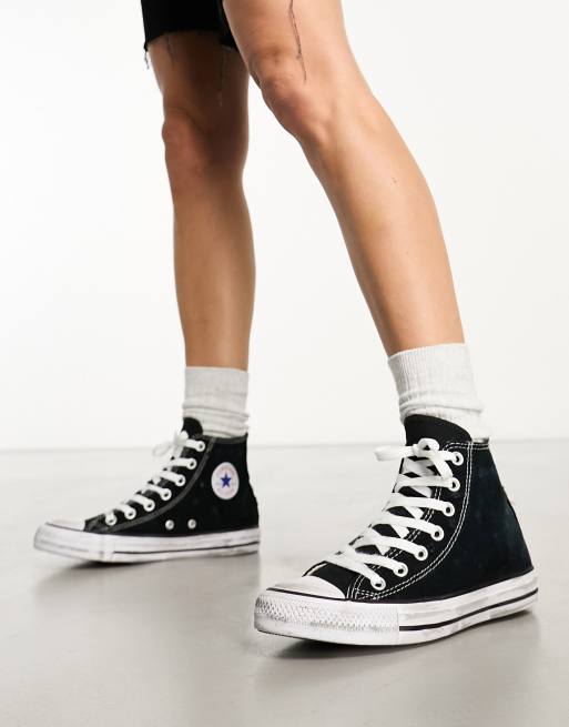 Converse Chuck Taylor All Star Hi Unisex Sneaker in Schwarz mit Used Details ASOS