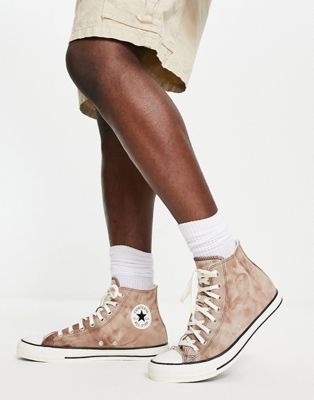 Converse Chuck Taylor All Star Hi washed canvas trainers in brown