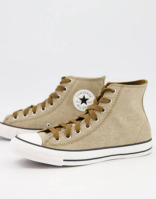 Converse Chuck Taylor All Star Hi Washed Denim trainers in nomad khaki ...