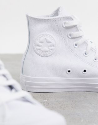 Converse Chuck Taylor All Star Hi white leather monochrome sneakers | ASOS