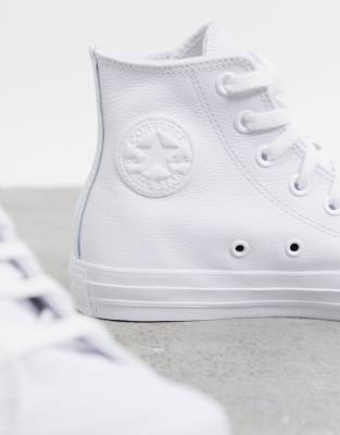 converse chuck taylor all star hi white leather monochrome trainers