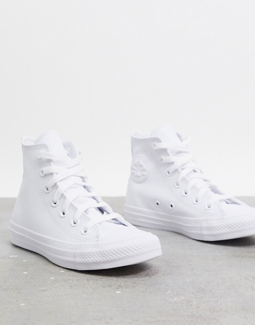 Converse Chuck Taylor All Star Hi white leather monochrome trainers