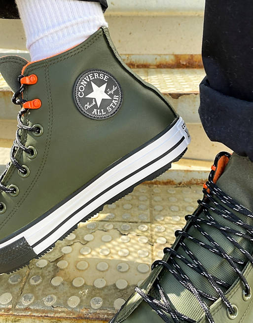 Converse Chuck Taylor All Star Hi Winter Waterproof trainers in green  leather | ASOS