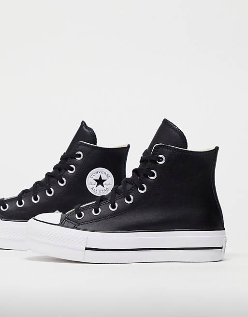 Converse chuck taylor all star high lift trainers in black leather | ASOS