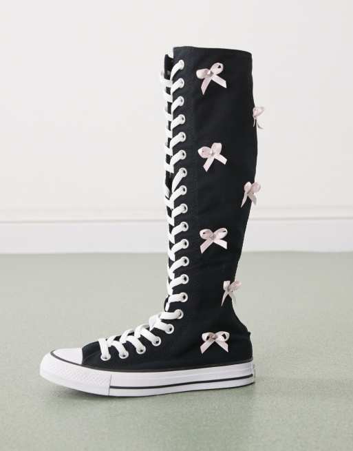Converse Chuck Taylor All Star Knee Hi trainers in black with bows , 2 of 5