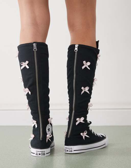 Converse Chuck Taylor All Star Knee Hi trainers in black with bows , 3 of 5